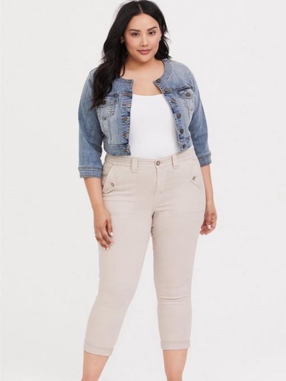 🌼🌸 Torrid Cropped Twill Military Pants Beige Stretch Plus Size 20 Classic EUC